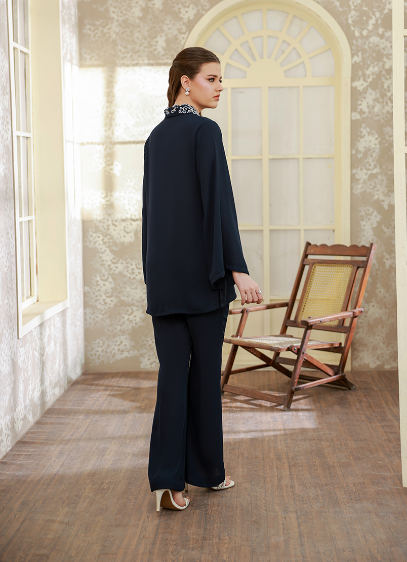 Moscow Blue Embroidered Co-ord Set by Ripret