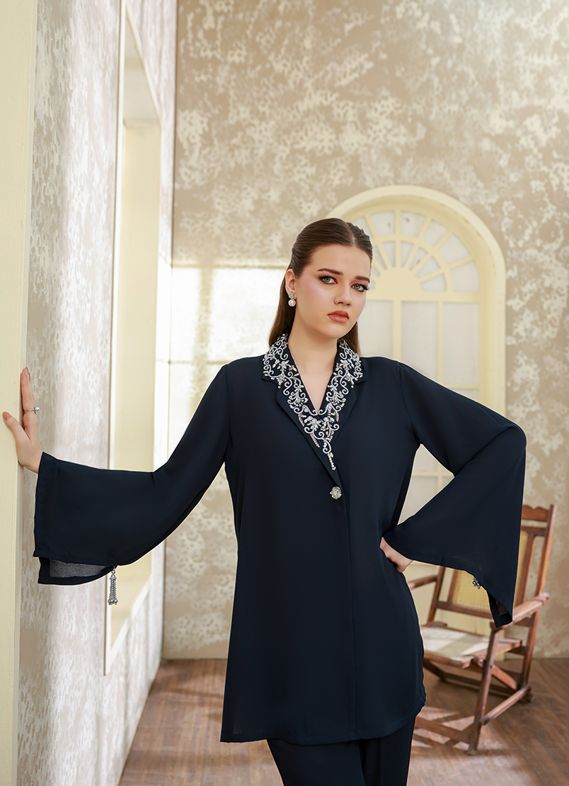 Moscow Blue Embroidered Co-ord Set by Ripret