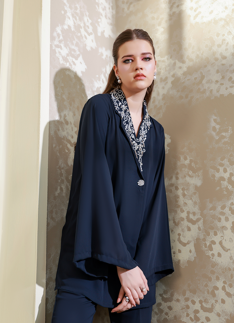 Moscow Blue Embroidered Co-ord Set by Ripret