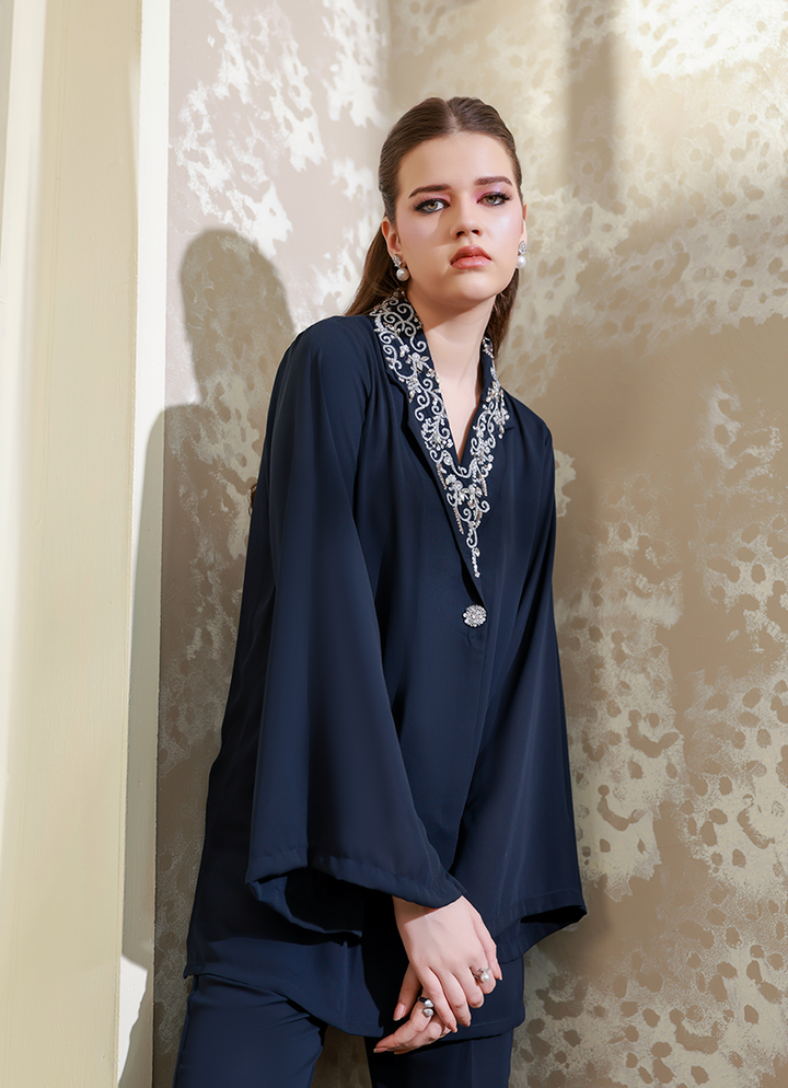 Moscow Blue Embroidered Co-ord Set by Ripret