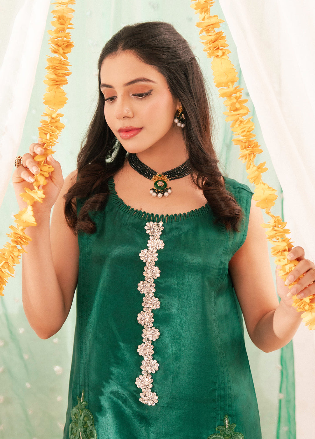 Maham Sultan Women RTW Embroidered Butter Silk 3 Piece Suit JADE - Eid Collection