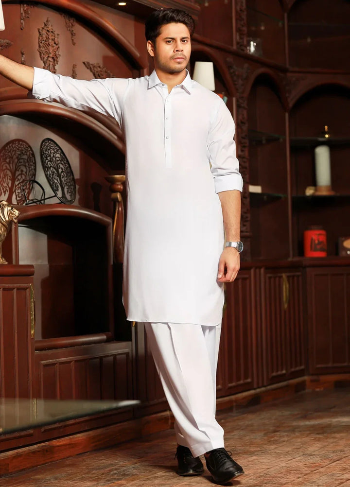 Gold Medal by Stitching Cotton Men RTW Solid Poly 2 Piece Suit White SMKS-130 - Casual Collection