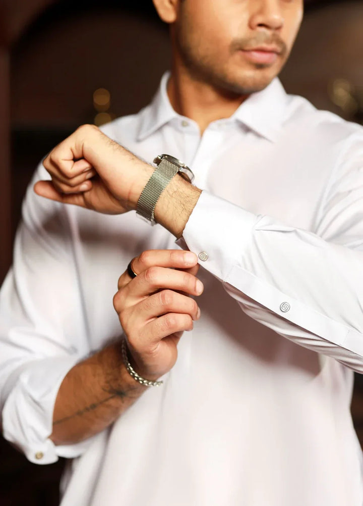 Gold Medal by Stitching Cotton Men RTW Solid Poly 2 Piece Suit White SMKS-130 - Casual Collection