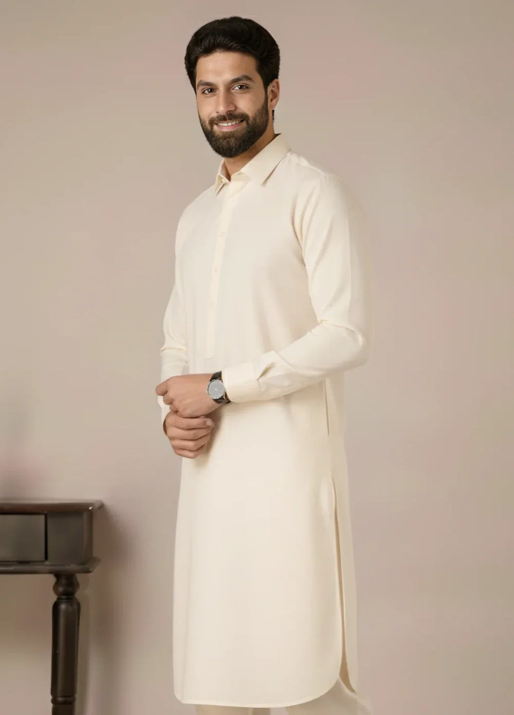 Gold Medal by Stitching Cotton Men RTW Solid Poly 2 Piece Suit Off White SMKS-137 - Casual Collection
