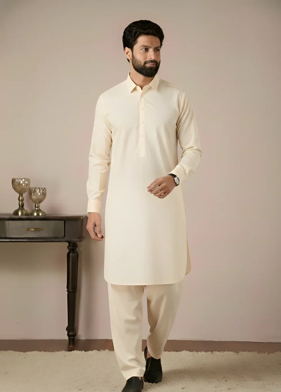 Gold Medal by Stitching Cotton Men RTW Solid Poly 2 Piece Suit Off White SMKS-137 - Casual Collection