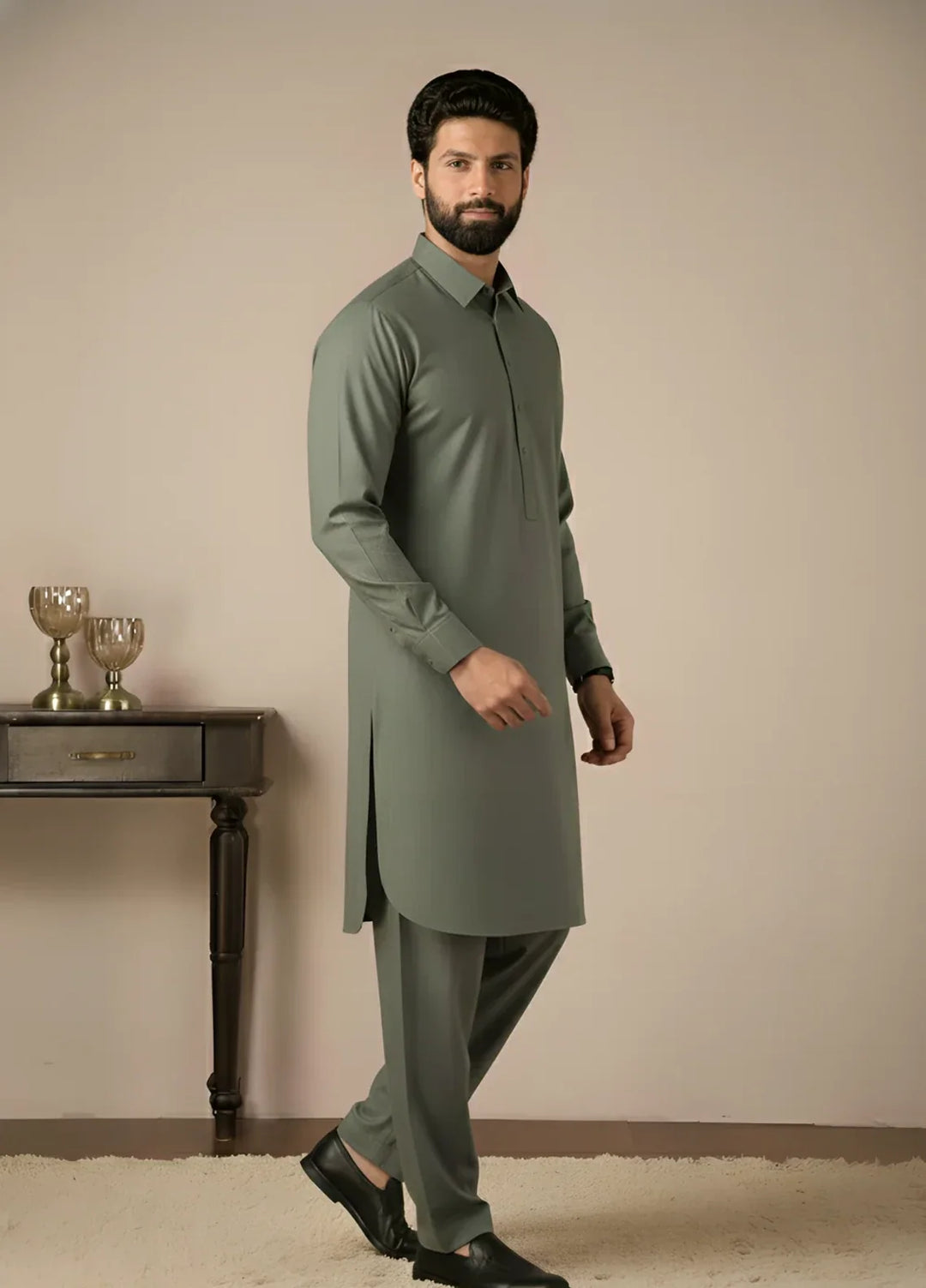 Gold Medal by Stitching Cotton Men RTW Solid Poly 2 Piece Suit Dark Grey SMKS-129 - Casual Collection
