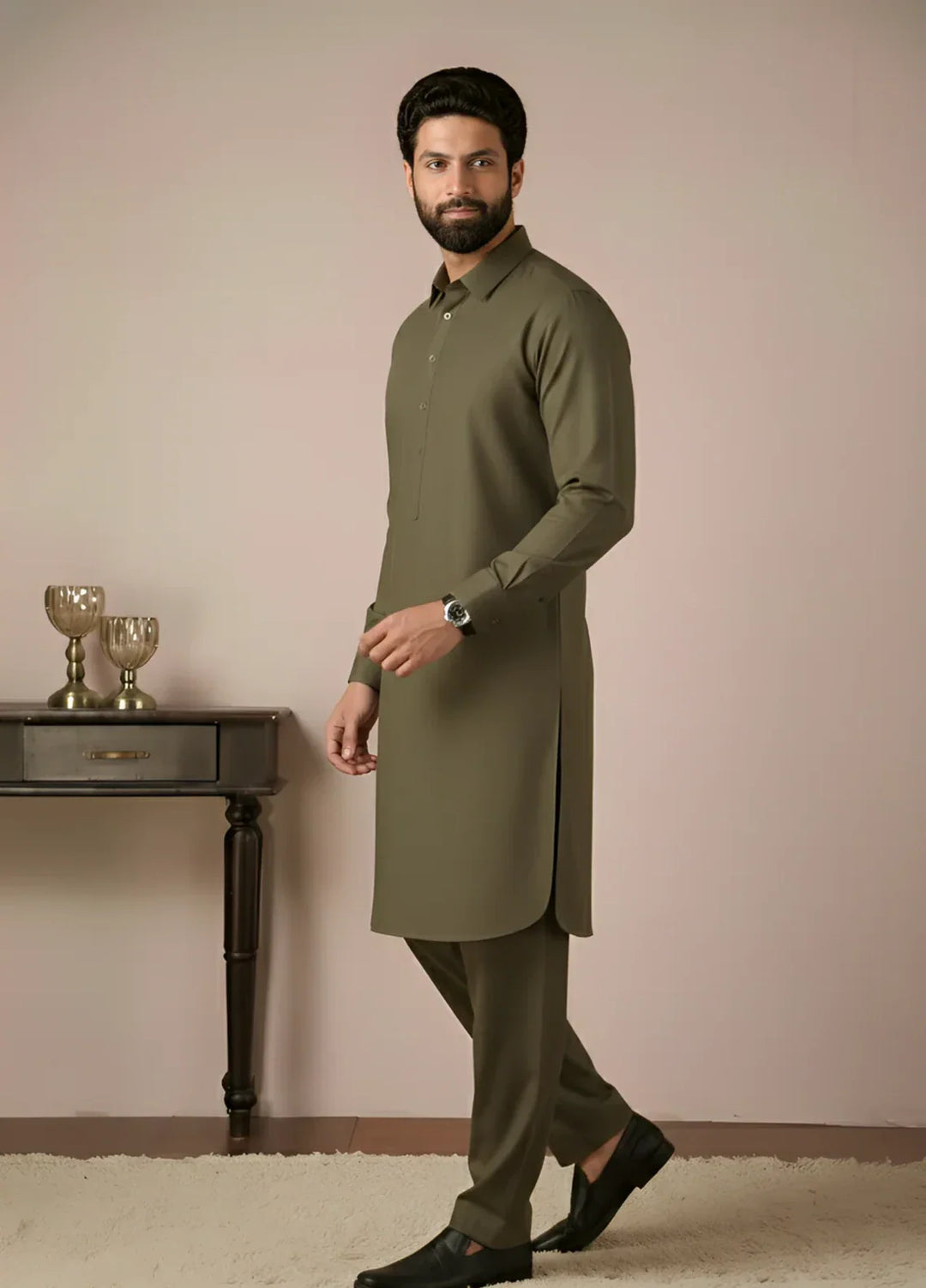 Gold Medal by Stitching Cotton Men RTW Solid Poly 2 Piece Suit Sandy SMKS-135 - Casual Collection