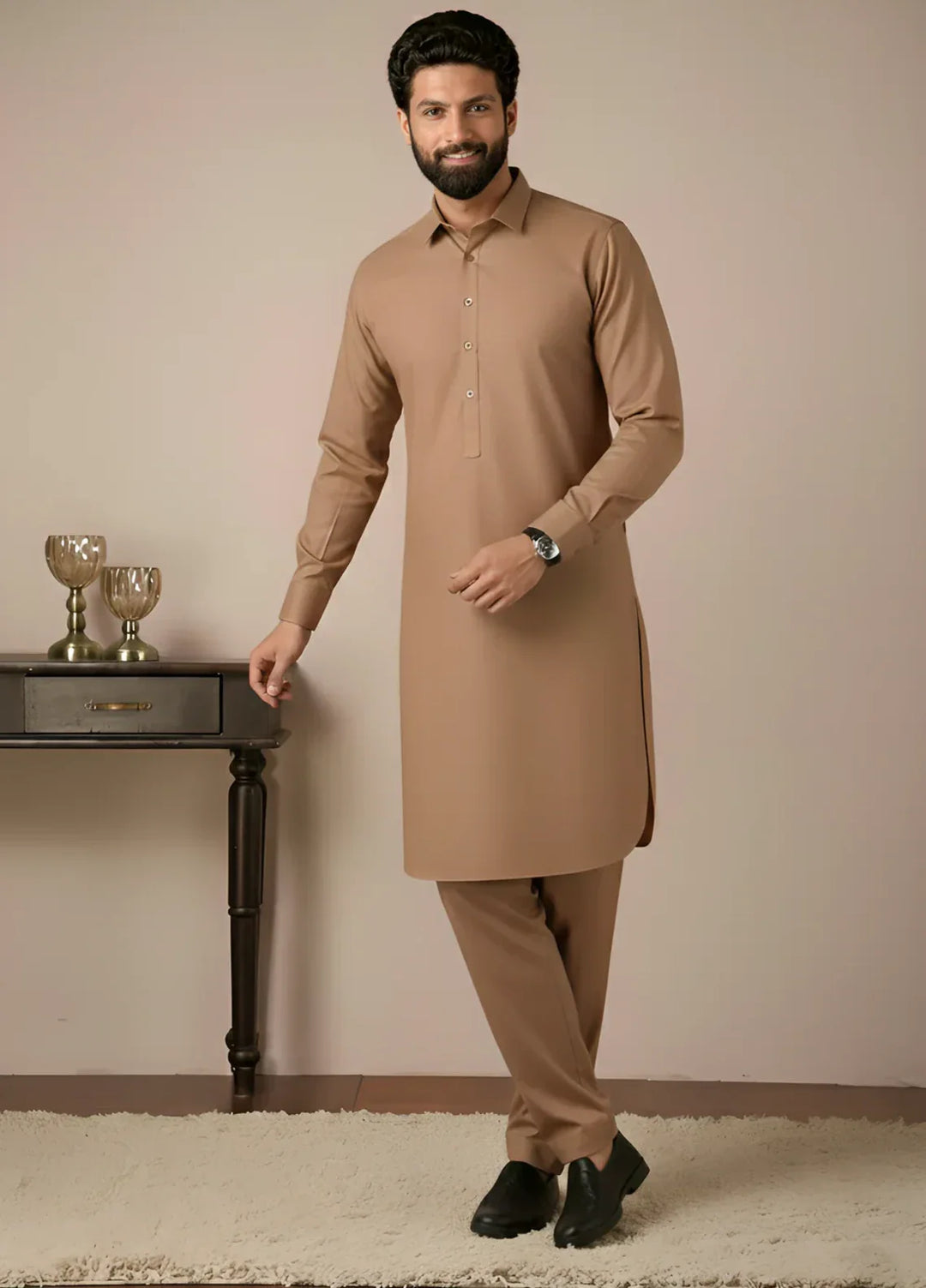 Gold Medal by Stitching Cotton Men RTW Solid Poly 2 Piece Suit Brown SMKS-131 - Casual Collection