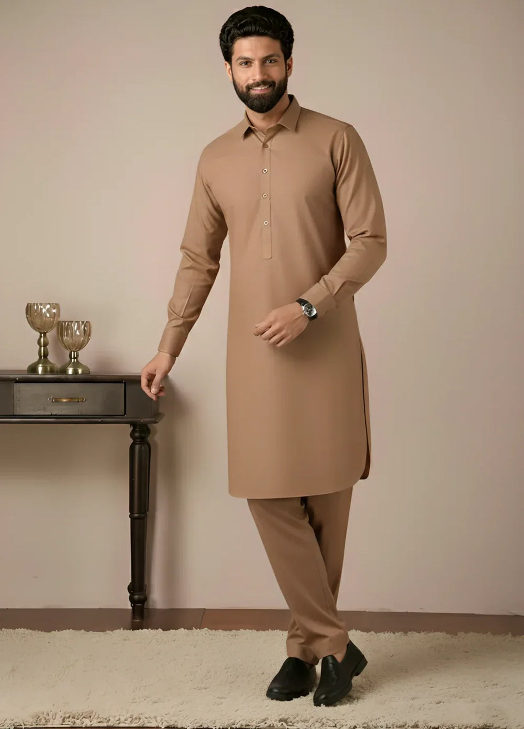 Gold Medal by Stitching Cotton Men RTW Solid Poly 2 Piece Suit Brown SMKS-131 - Casual Collection