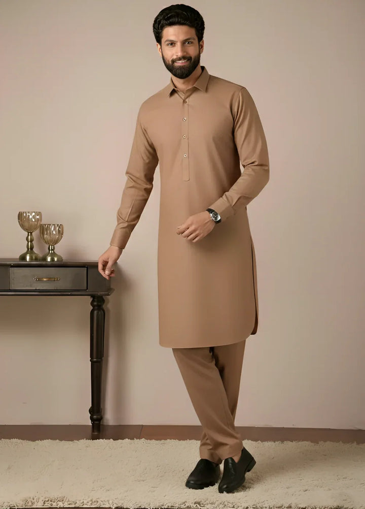 Gold Medal by Stitching Cotton Men RTW Solid Poly 2 Piece Suit Brown SMKS-131 - Casual Collection