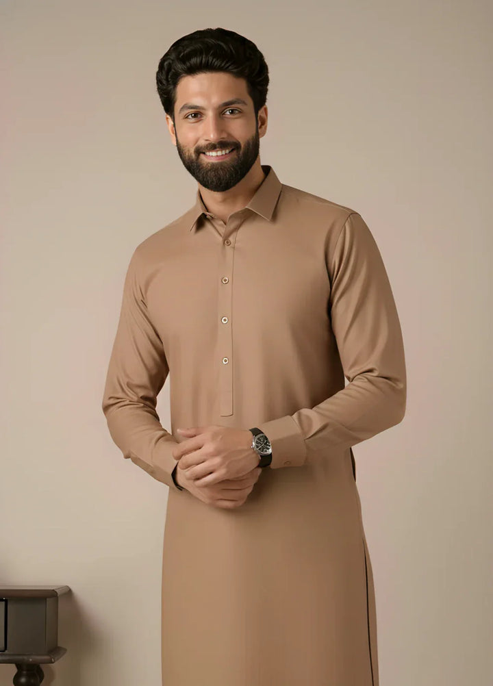 Gold Medal by Stitching Cotton Men RTW Solid Poly 2 Piece Suit Brown SMKS-131 - Casual Collection
