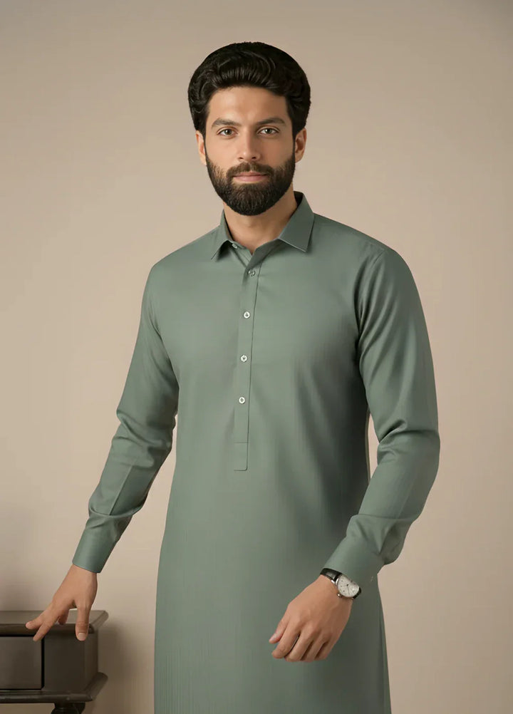 Gold Medal by Stitching Cotton Men RTW Solid Poly 2 Piece Suit Olive SMKS-134 - Casual Collection