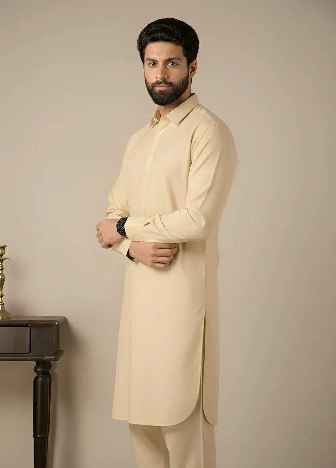 Gold Medal by Stitching Cotton Men RTW Solid Poly 2 Piece Suit Off White SMKS-136 - Casual Collection