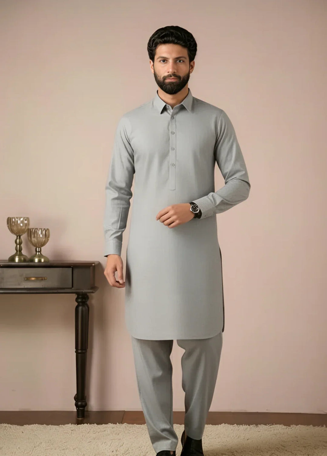 Gold Medal by Stitching Cotton Men RTW Solid Poly 2 Piece Suit Ash Grey SMKS-133 - Casual Collection