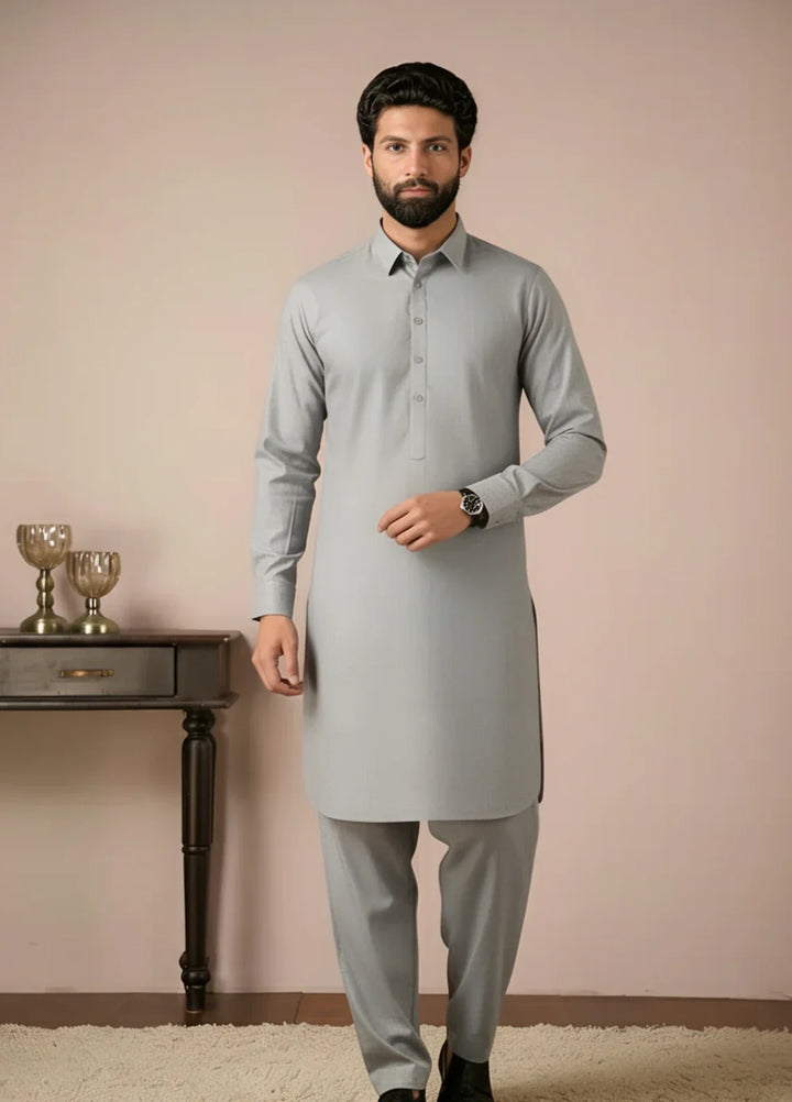 Gold Medal by Stitching Cotton Men RTW Solid Poly 2 Piece Suit Ash Grey SMKS-133 - Casual Collection
