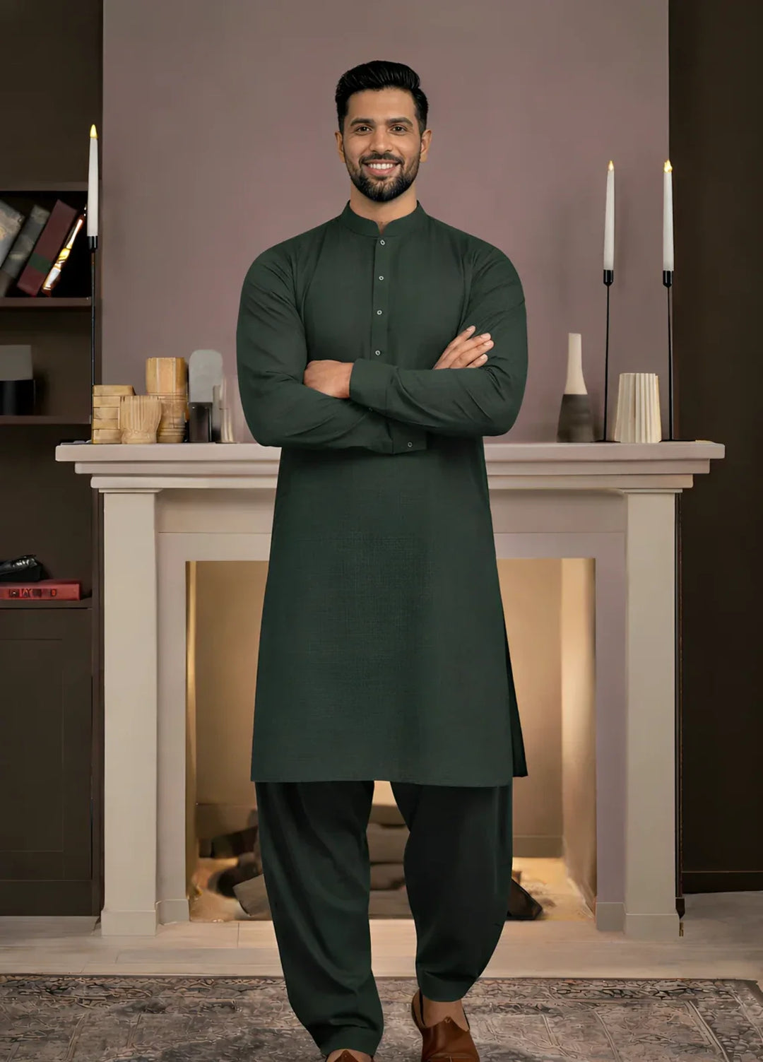 Gold Medal by Stitching Cotton Men RTW Solid Poly 2 Piece Suit Vintage-Bottle Green SMKS-103 - Casual Collection