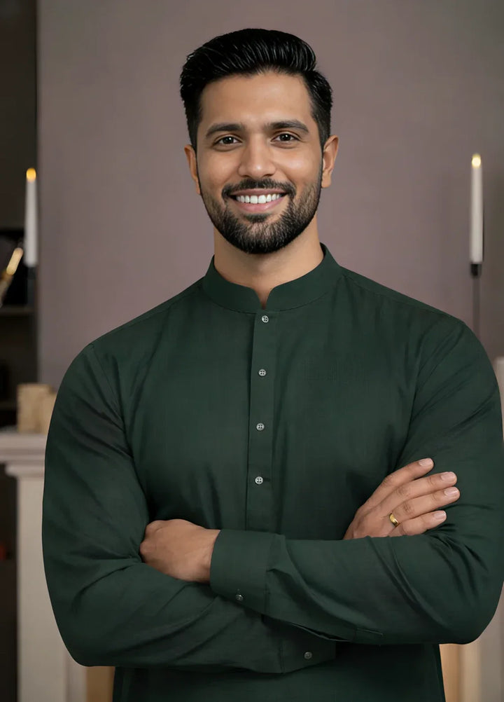 Gold Medal by Stitching Cotton Men RTW Solid Poly 2 Piece Suit Vintage-Bottle Green SMKS-103 - Casual Collection