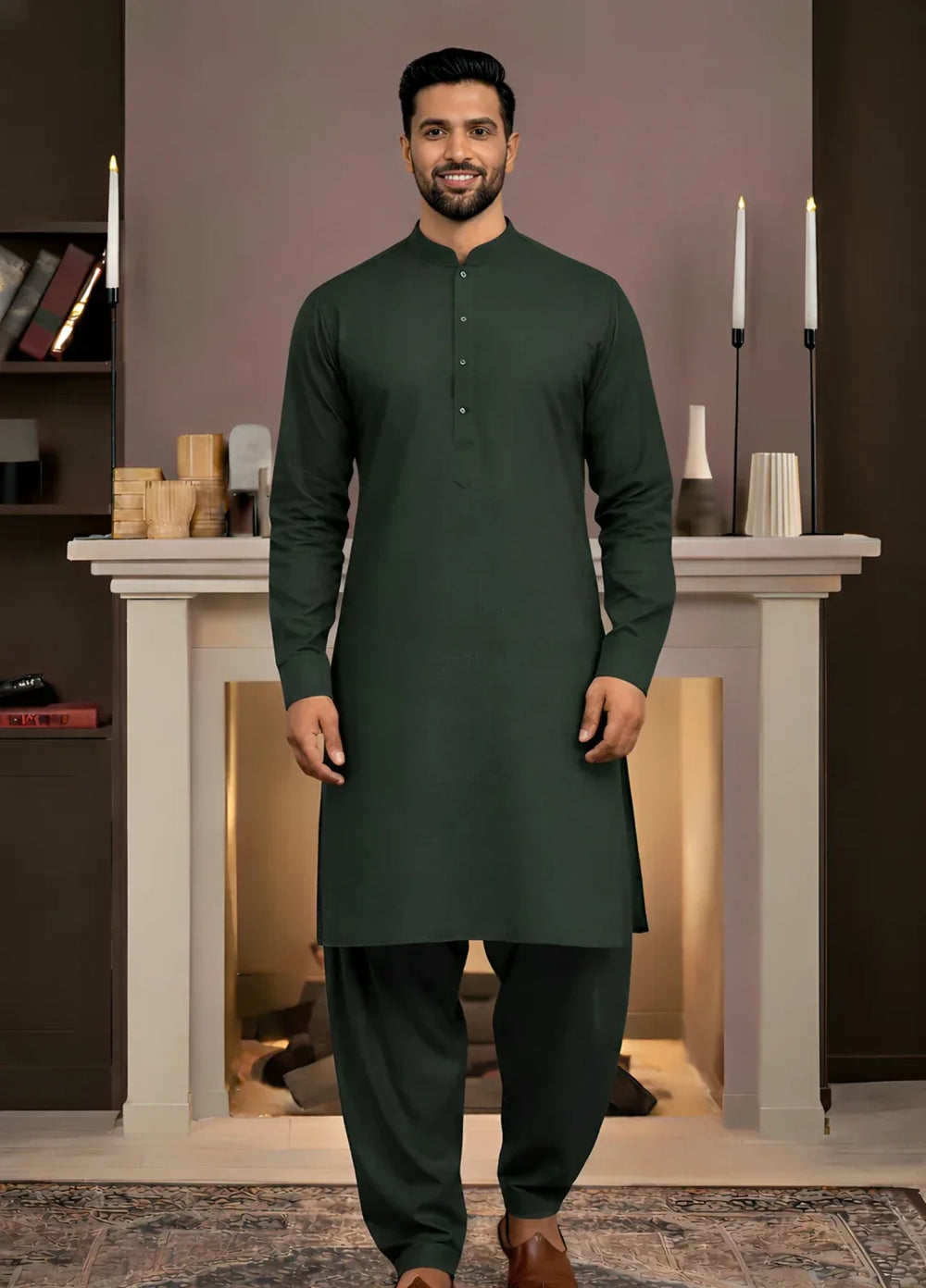 Gold Medal by Stitching Cotton Men RTW Solid Poly 2 Piece Suit Vintage-Bottle Green SMKS-103 - Casual Collection