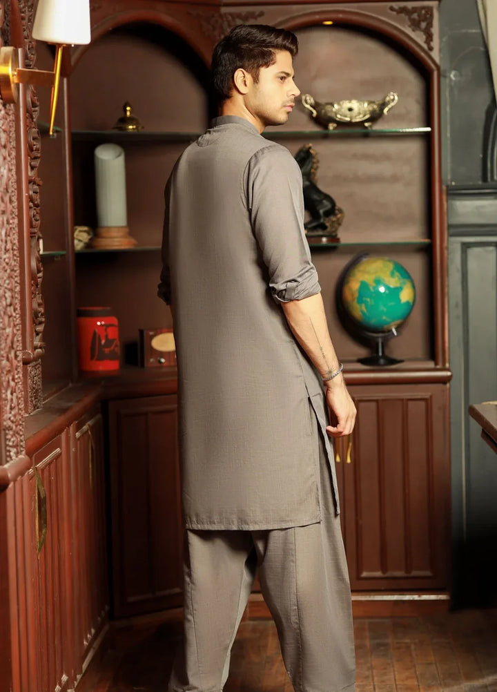 Stitching Cotton RTW Men Poly Kameez Shalwar Suit Vintage Grey - Casual Collection
