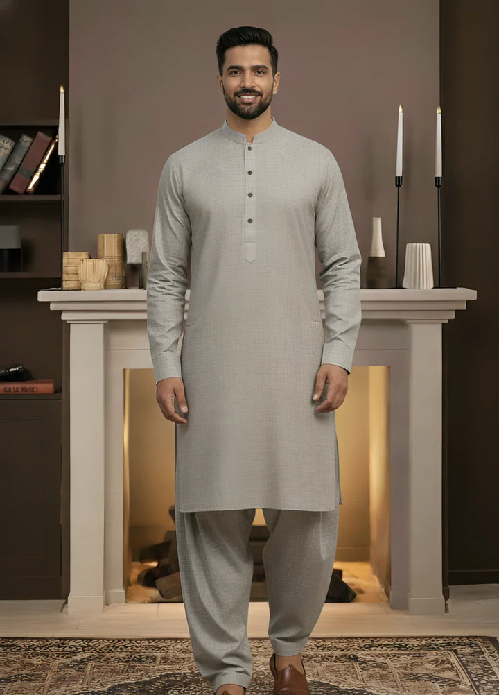 Stitching Cotton RTW Men Poly Kameez Shalwar Suit Vintage Ash Grey - Casual Collection