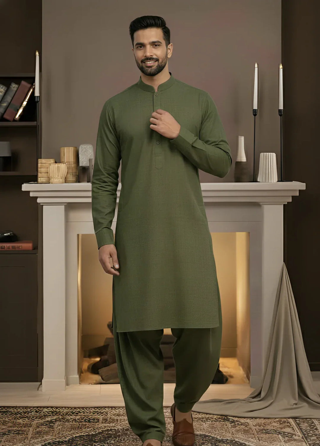 Stitching Cotton RTW Men Poly Kameez Shalwar Suit Vintage Sandy - Casual Collection