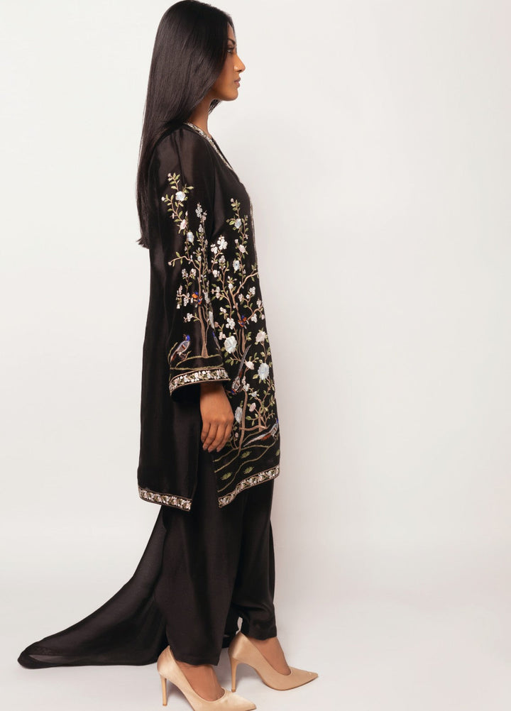 Gulenoor Women RTW Embroidered Sheesha Silk 3 Piece Suit Midnight Birds - Festive Collection