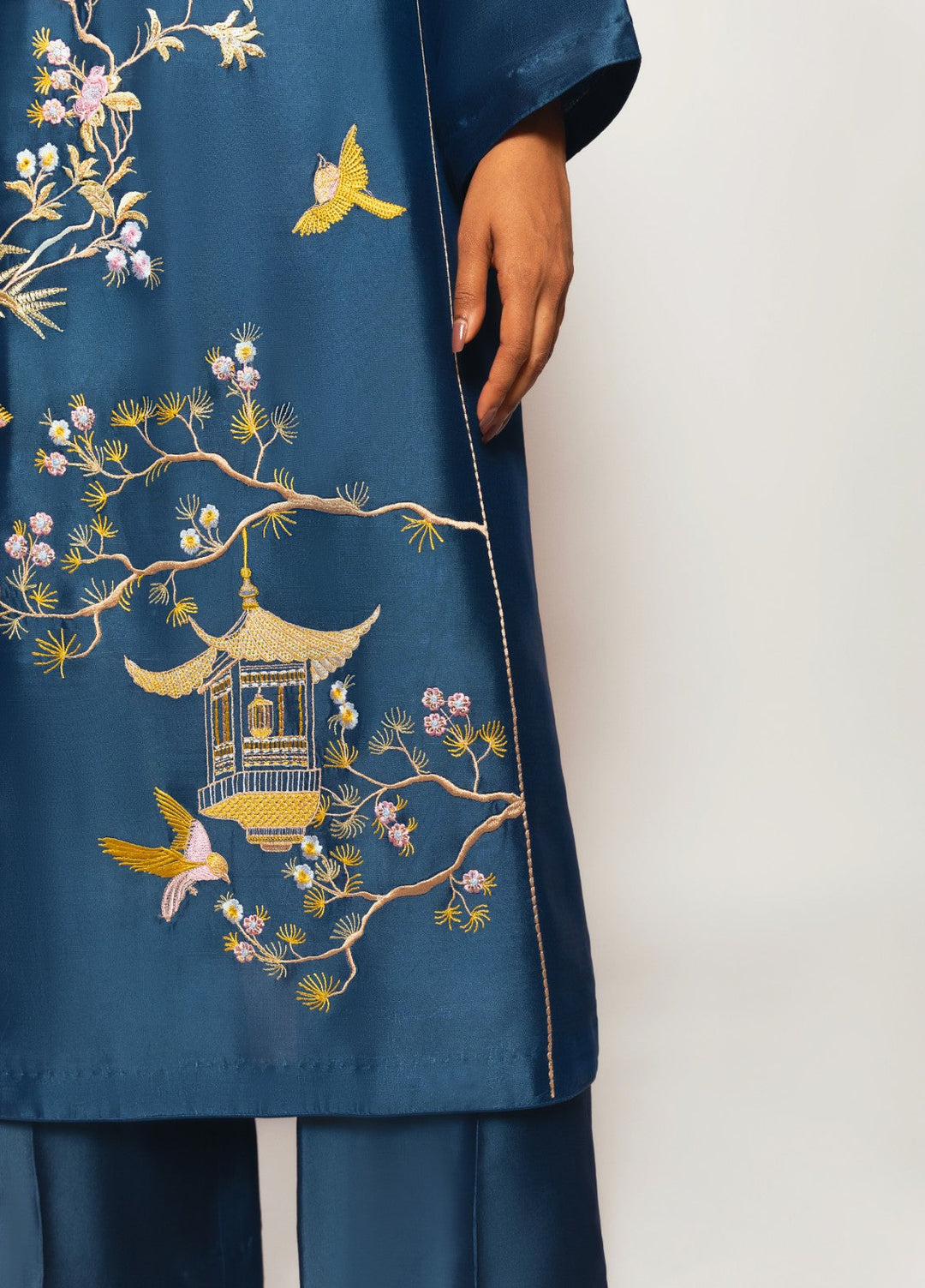 Gulenoor Women RTW Embroidered Sheesha Silk 3 Piece Suit The Teal Pagoda - Festive Collection