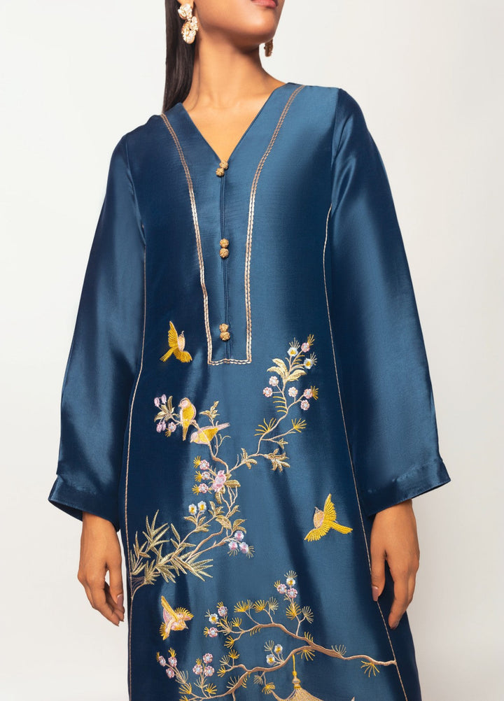 Gulenoor Women RTW Embroidered Sheesha Silk 3 Piece Suit The Teal Pagoda - Festive Collection