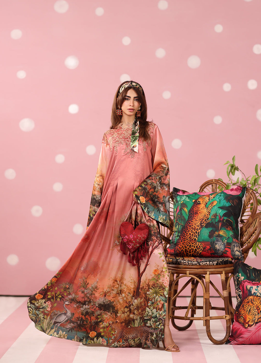 Musferah Saad Women RTW Embroidered Silk 2 Piece Suit Rosewood Safari - Festive Collection