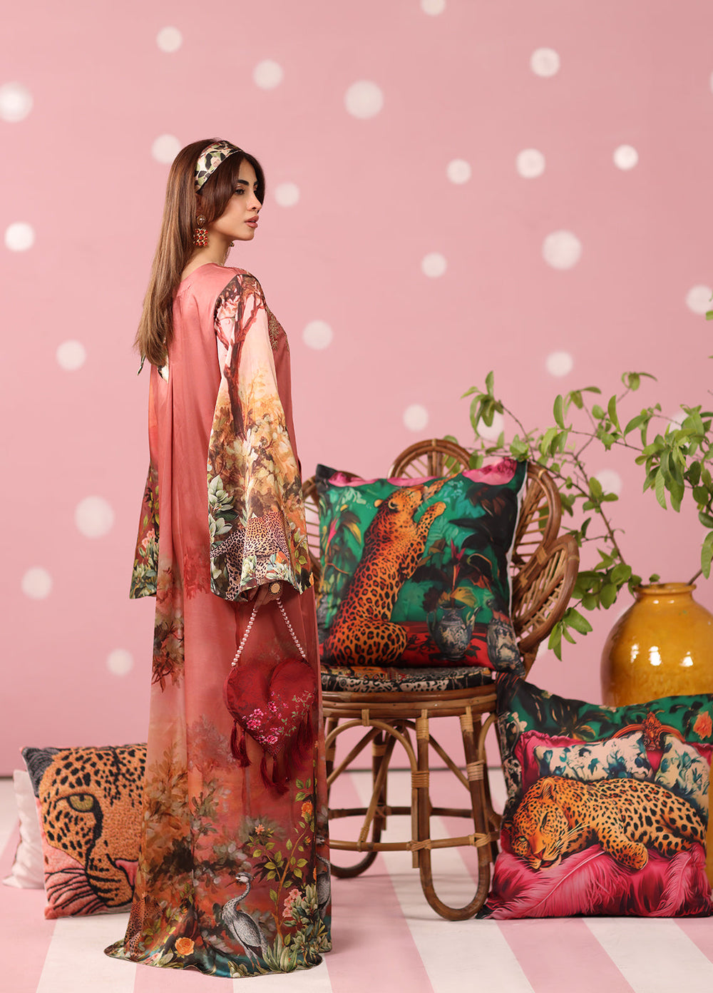 Musferah Saad Women RTW Embroidered Silk 2 Piece Suit Rosewood Safari - Festive Collection