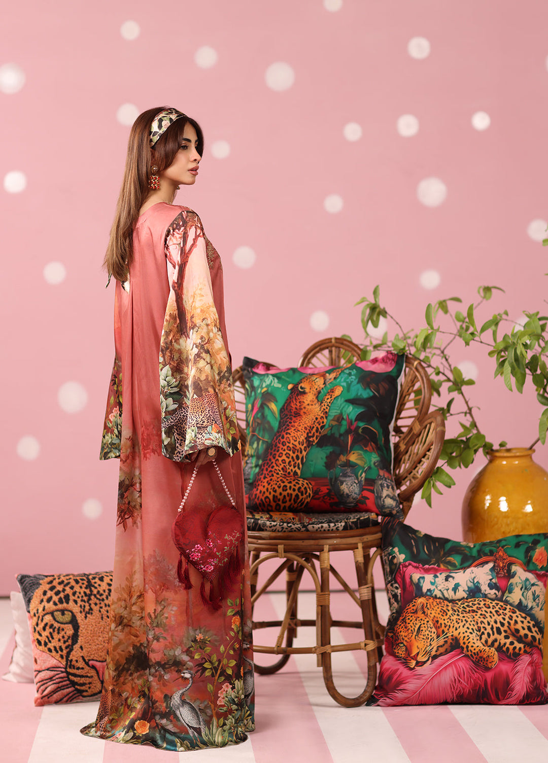 Musferah Saad Women RTW Embroidered Silk 2 Piece Suit Rosewood Safari - Festive Collection