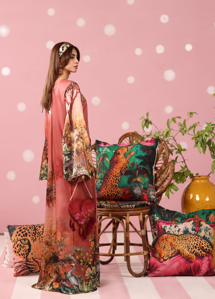 Musferah Saad Women RTW Embroidered Silk 2 Piece Suit Rosewood Safari - Festive Collection