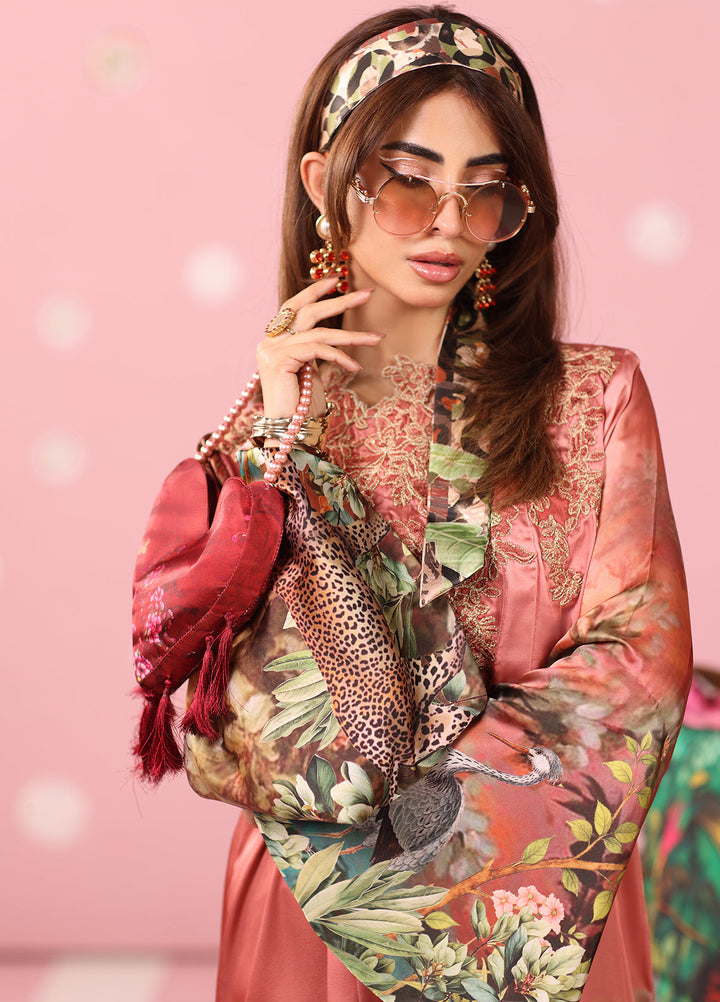 Musferah Saad Women RTW Embroidered Silk 2 Piece Suit Rosewood Safari - Festive Collection