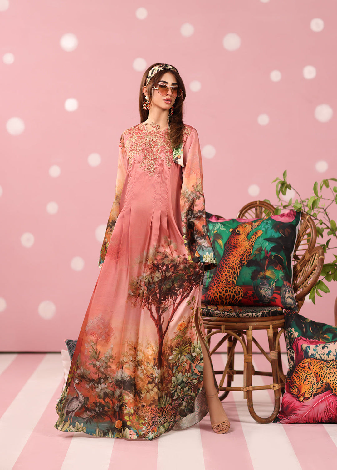 Musferah Saad Women RTW Embroidered Silk 2 Piece Suit Rosewood Safari - Festive Collection
