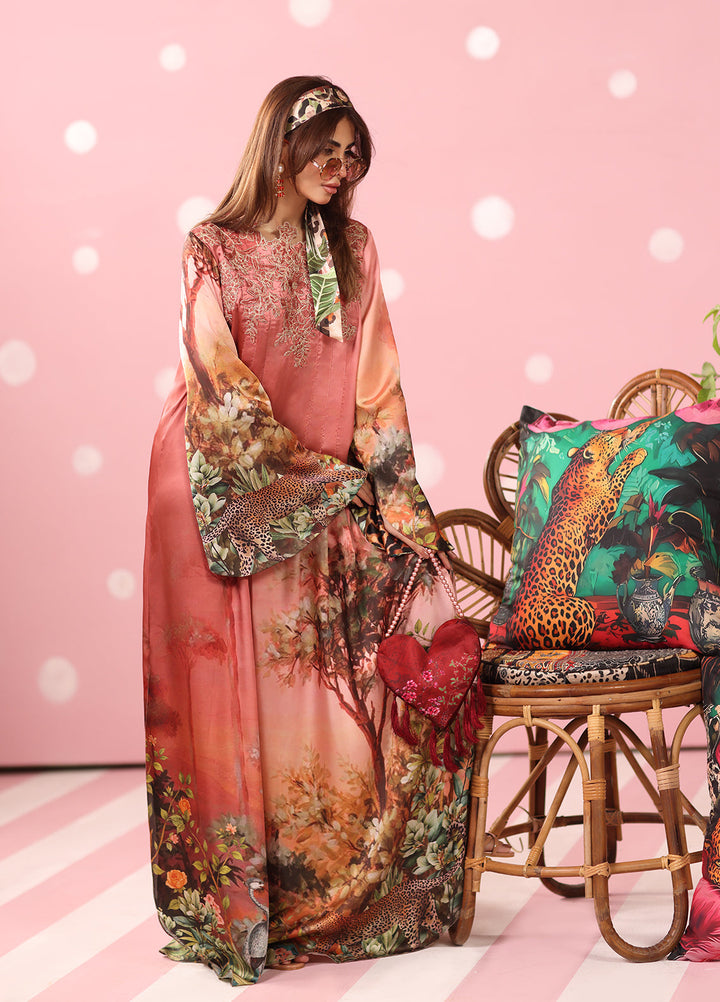 Musferah Saad Women RTW Embroidered Silk 2 Piece Suit Rosewood Safari - Festive Collection