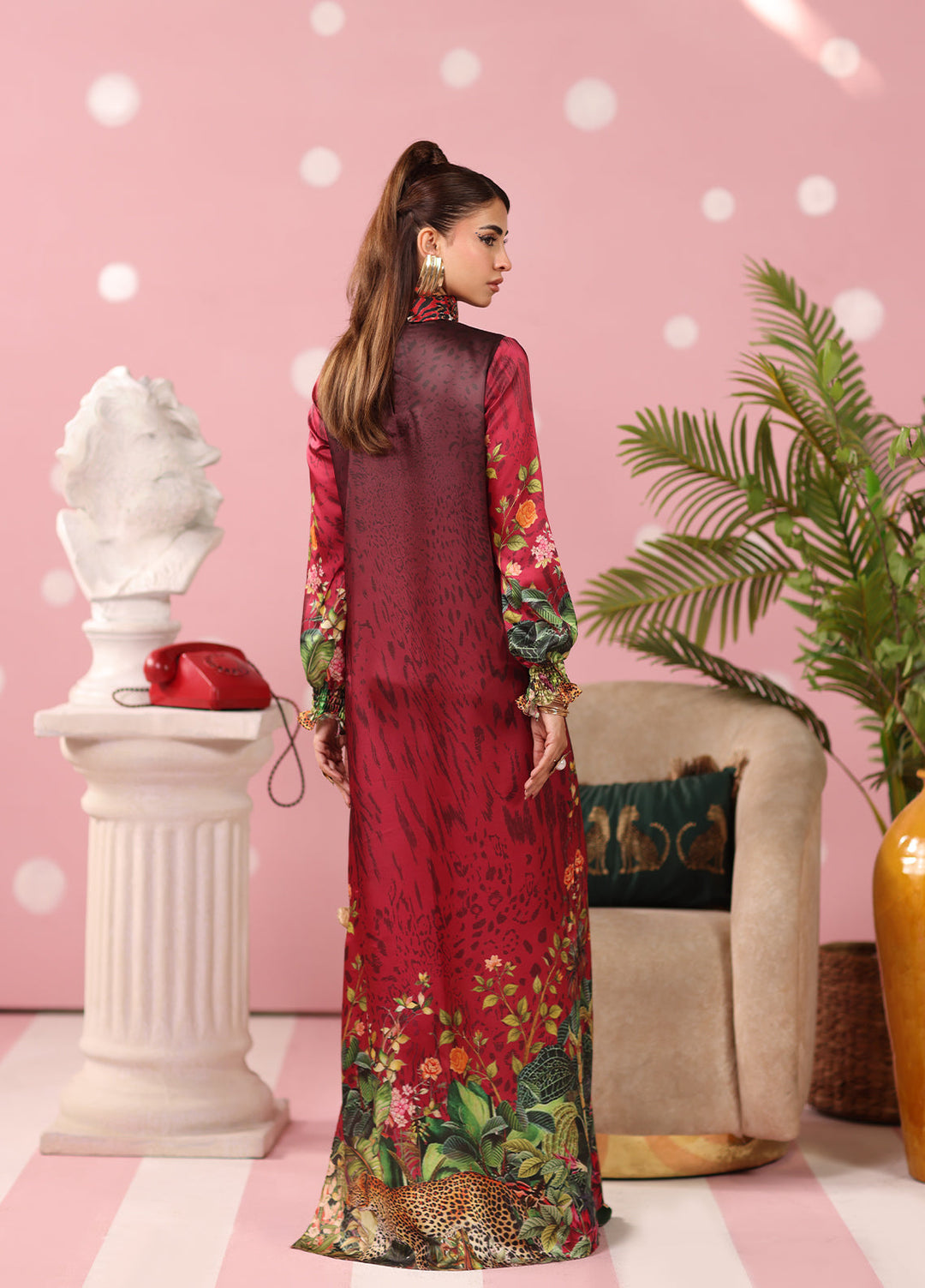 Musferah Saad Women RTW Embroidered Silk 2 Piece Suit Crimson Monsoon - Festive Collection