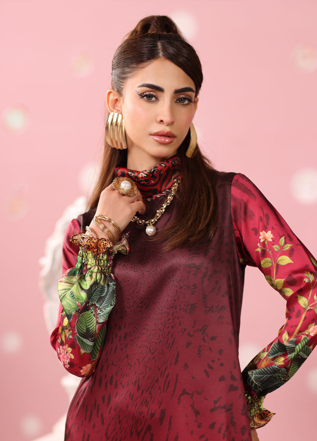Musferah Saad Women RTW Embroidered Silk 2 Piece Suit Crimson Monsoon - Festive Collection