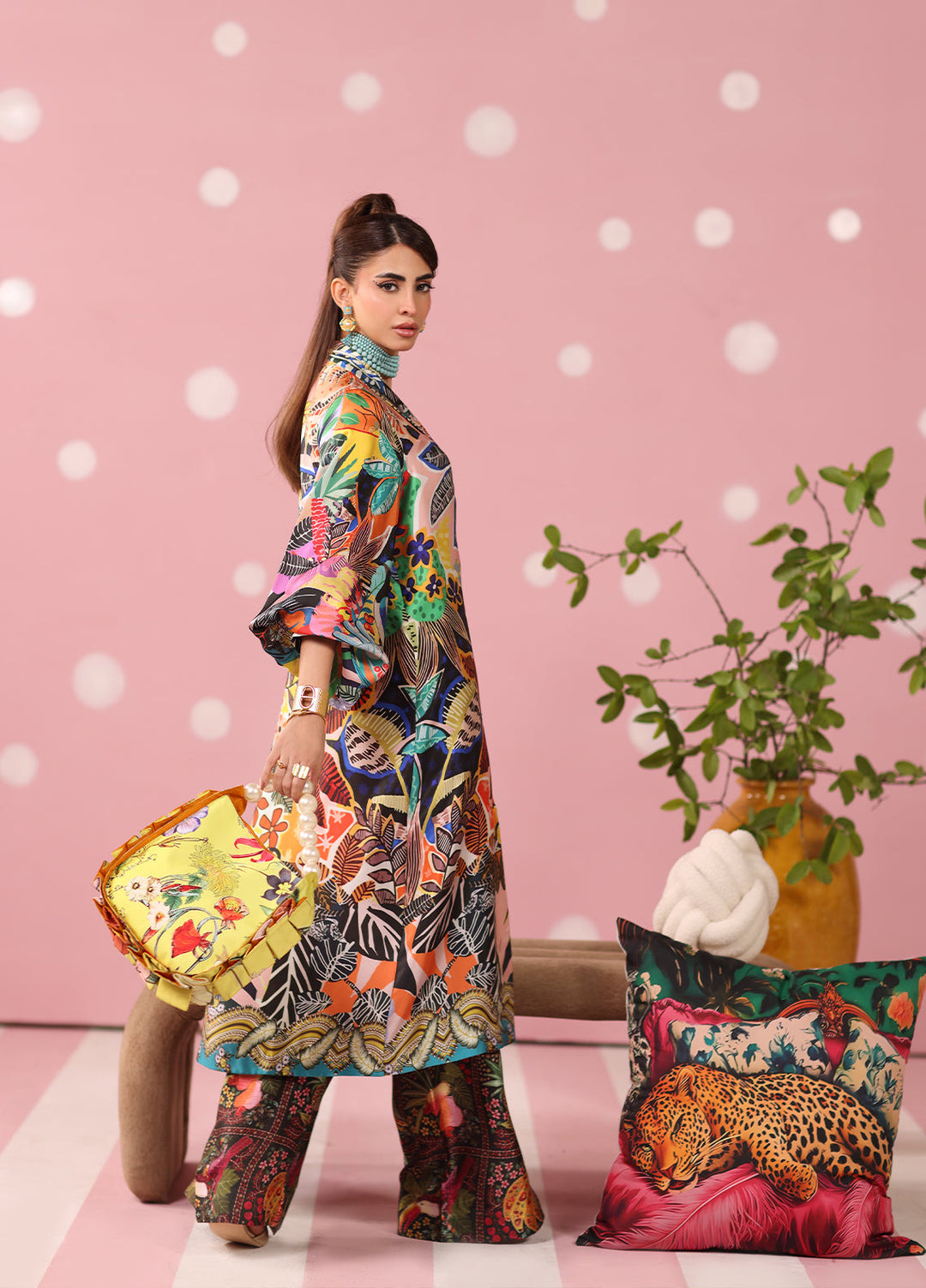 Musferah Saad Women RTW Printed Silk 3 Piece Suit Chromatic Jungle - Festive Collection