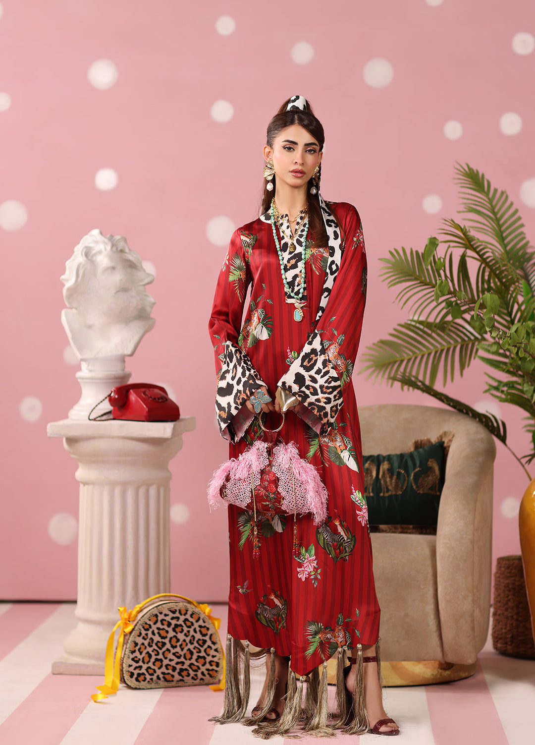 Musferah Saad Women RTW Printed Silk 2 Piece Suit Ruby Safari - Festive Collection