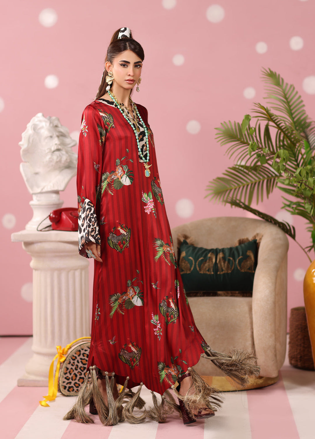 Musferah Saad Women RTW Printed Silk 2 Piece Suit Ruby Safari - Festive Collection