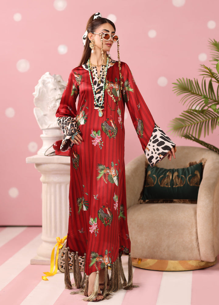 Musferah Saad Women RTW Printed Silk 2 Piece Suit Ruby Safari - Festive Collection