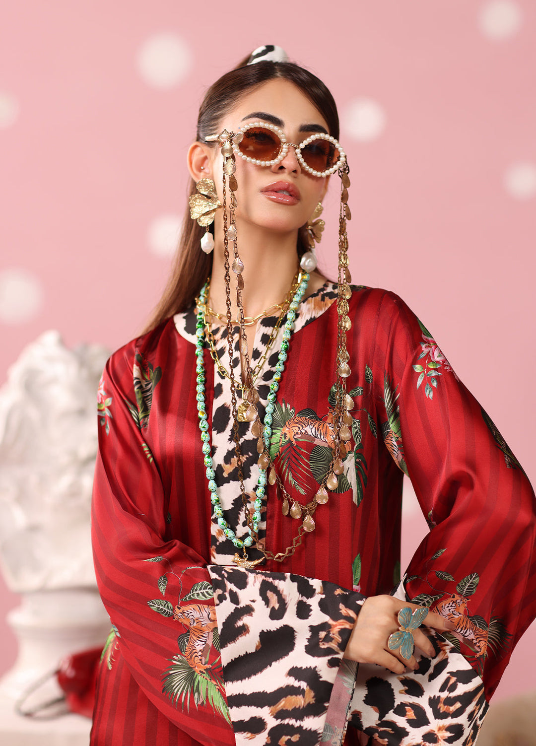 Musferah Saad Women RTW Printed Silk 2 Piece Suit Ruby Safari - Festive Collection