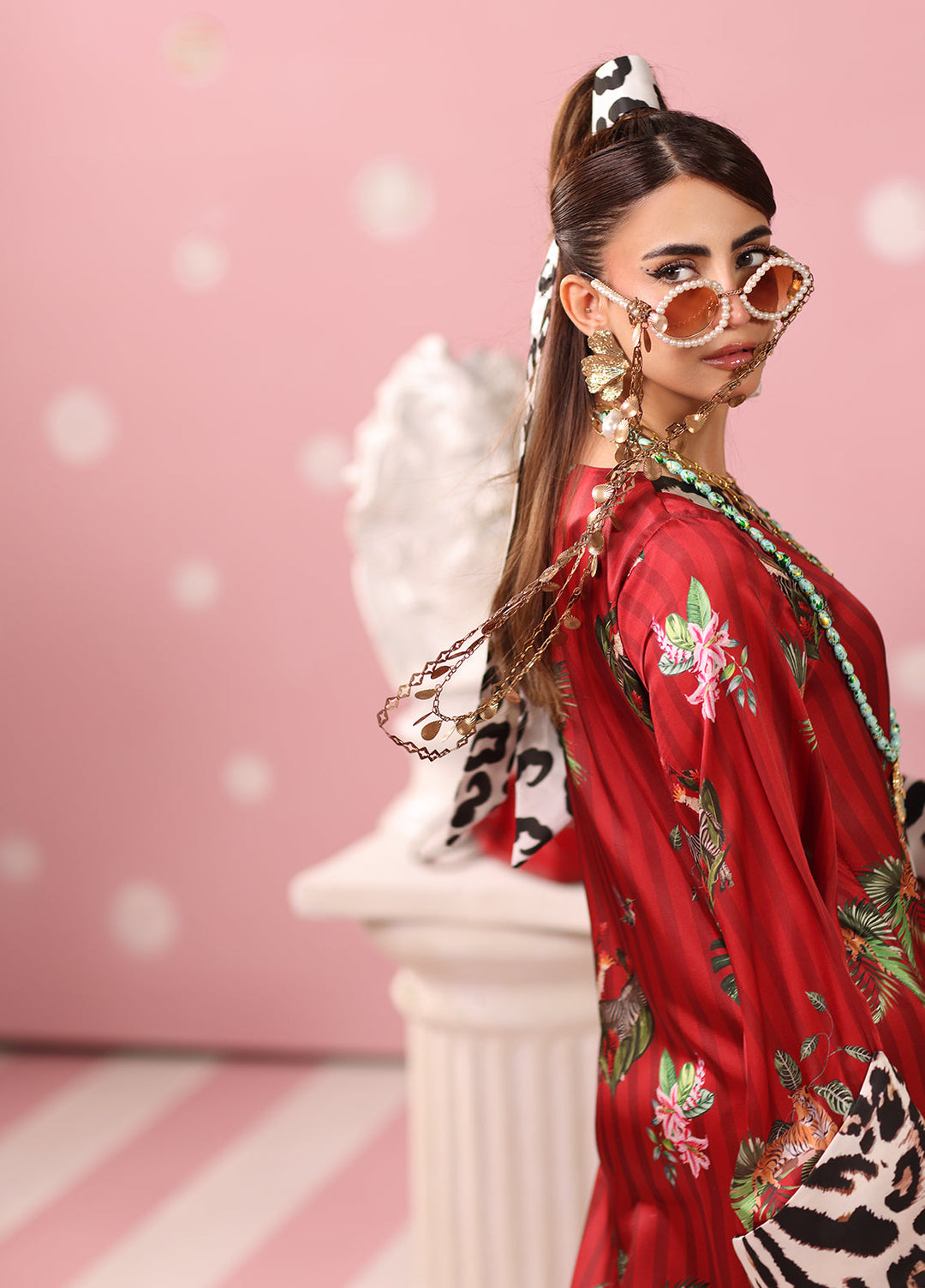 Musferah Saad Women RTW Printed Silk 2 Piece Suit Ruby Safari - Festive Collection