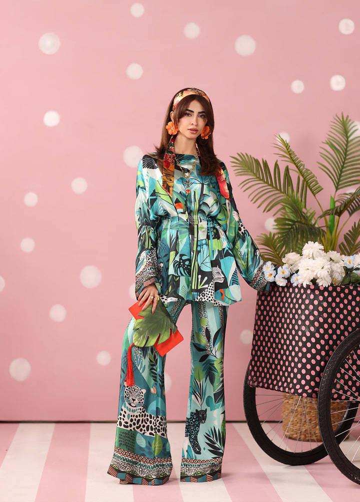Musferah Saad Women RTW Printed Silk 3 Piece Suit Azure Ambush - Festive Collection