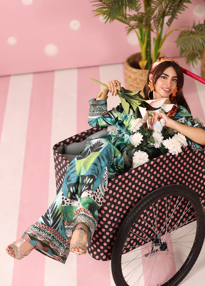 Musferah Saad Women RTW Printed Silk 3 Piece Suit Azure Ambush - Festive Collection