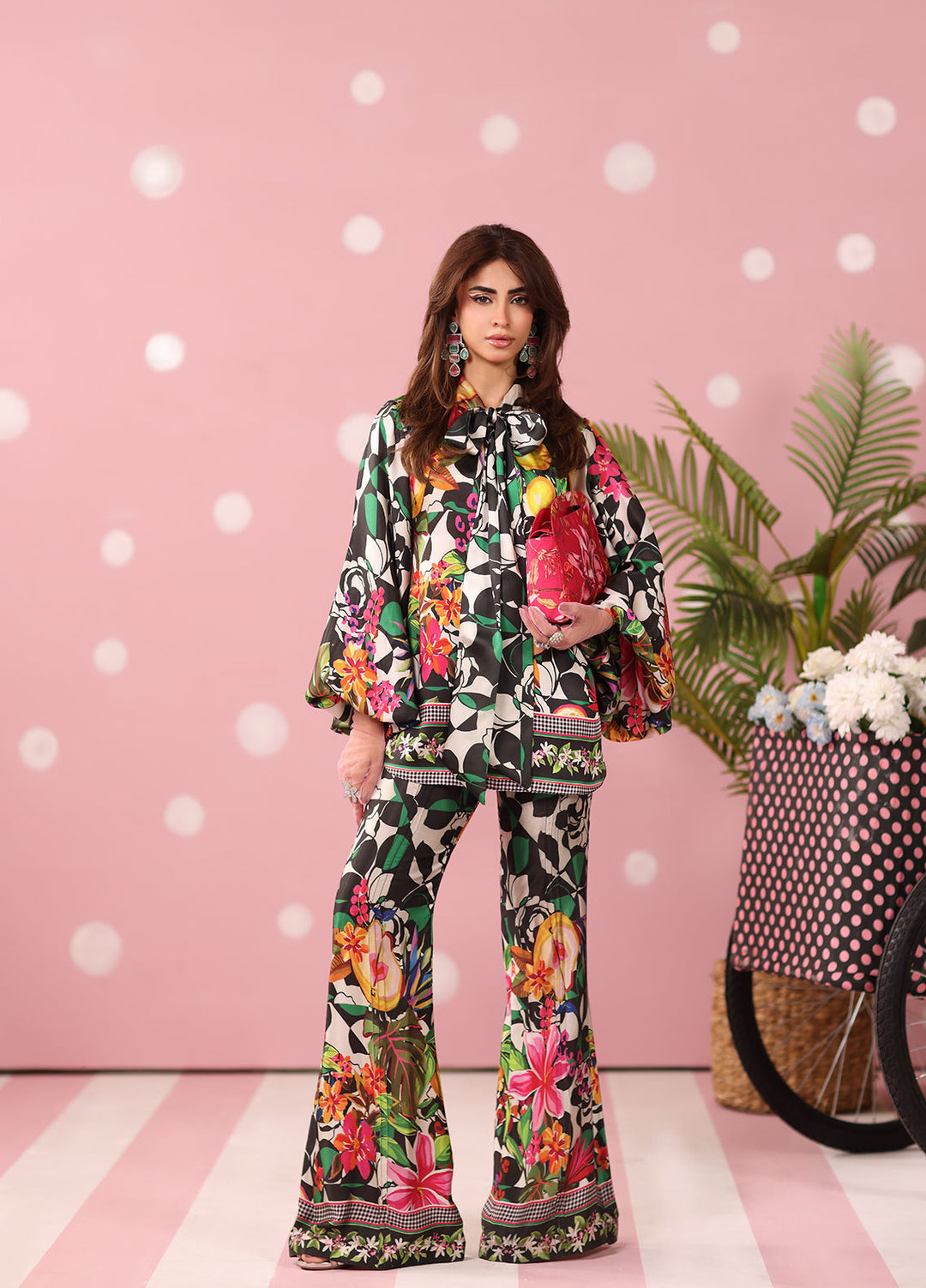 Musferah Saad Women RTW Printed Silk 3 Piece Suit Noir Tropics - Festive Collection