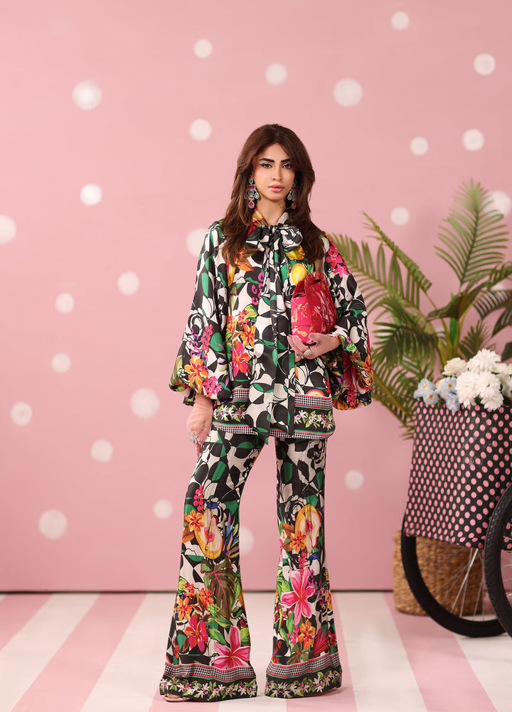 Musferah Saad Women RTW Printed Silk 3 Piece Suit Noir Tropics - Festive Collection