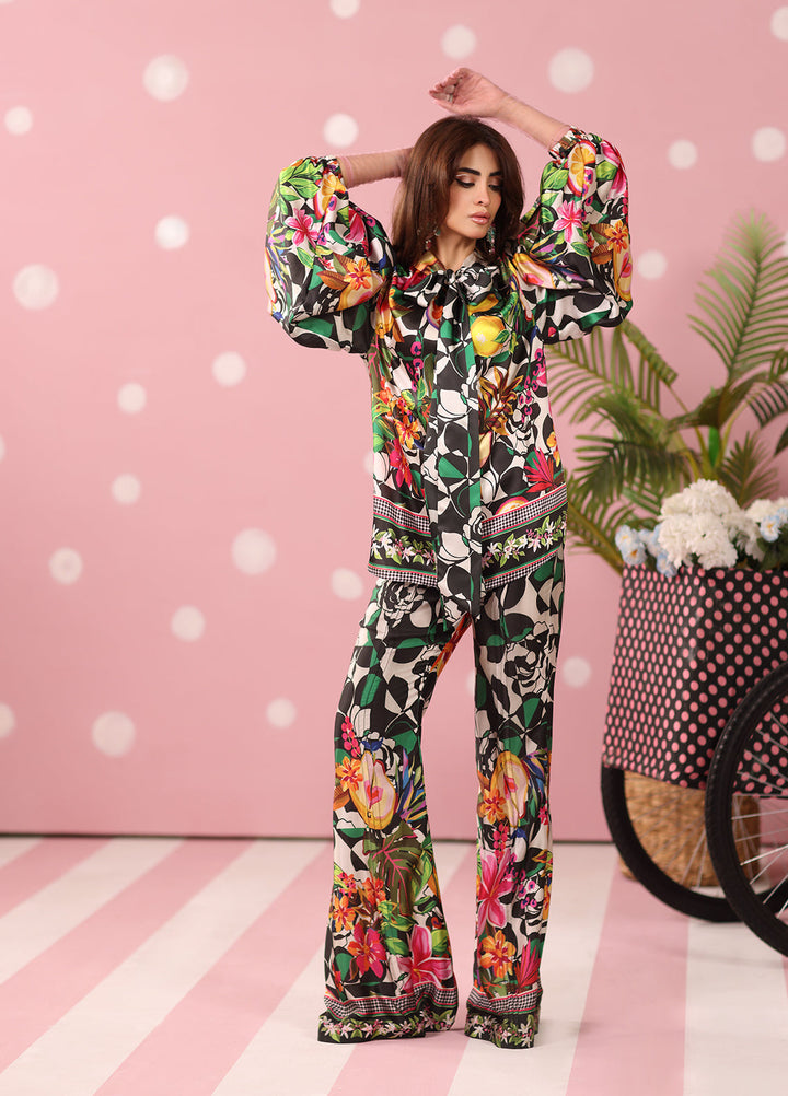 Musferah Saad Women RTW Printed Silk 3 Piece Suit Noir Tropics - Festive Collection