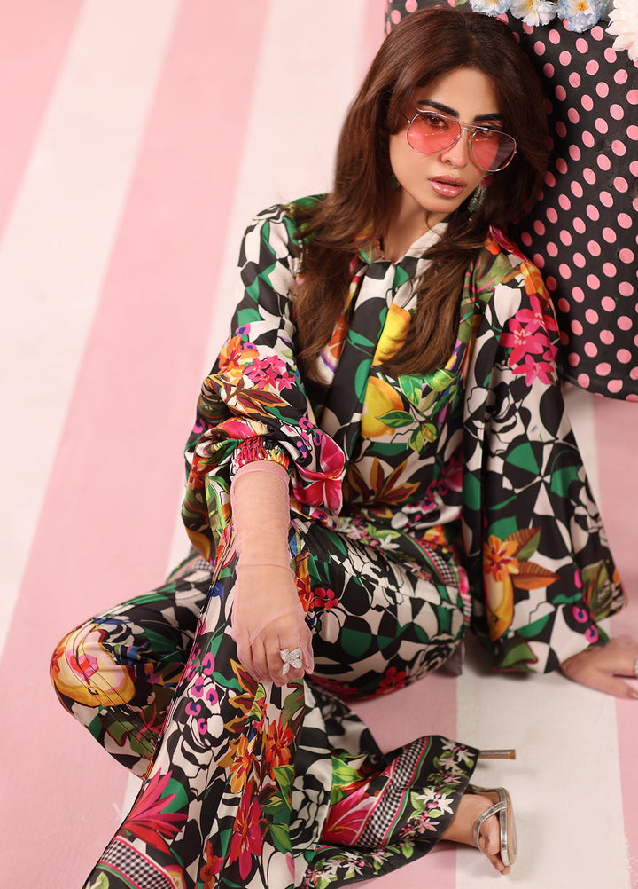 Musferah Saad Women RTW Printed Silk 3 Piece Suit Noir Tropics - Festive Collection