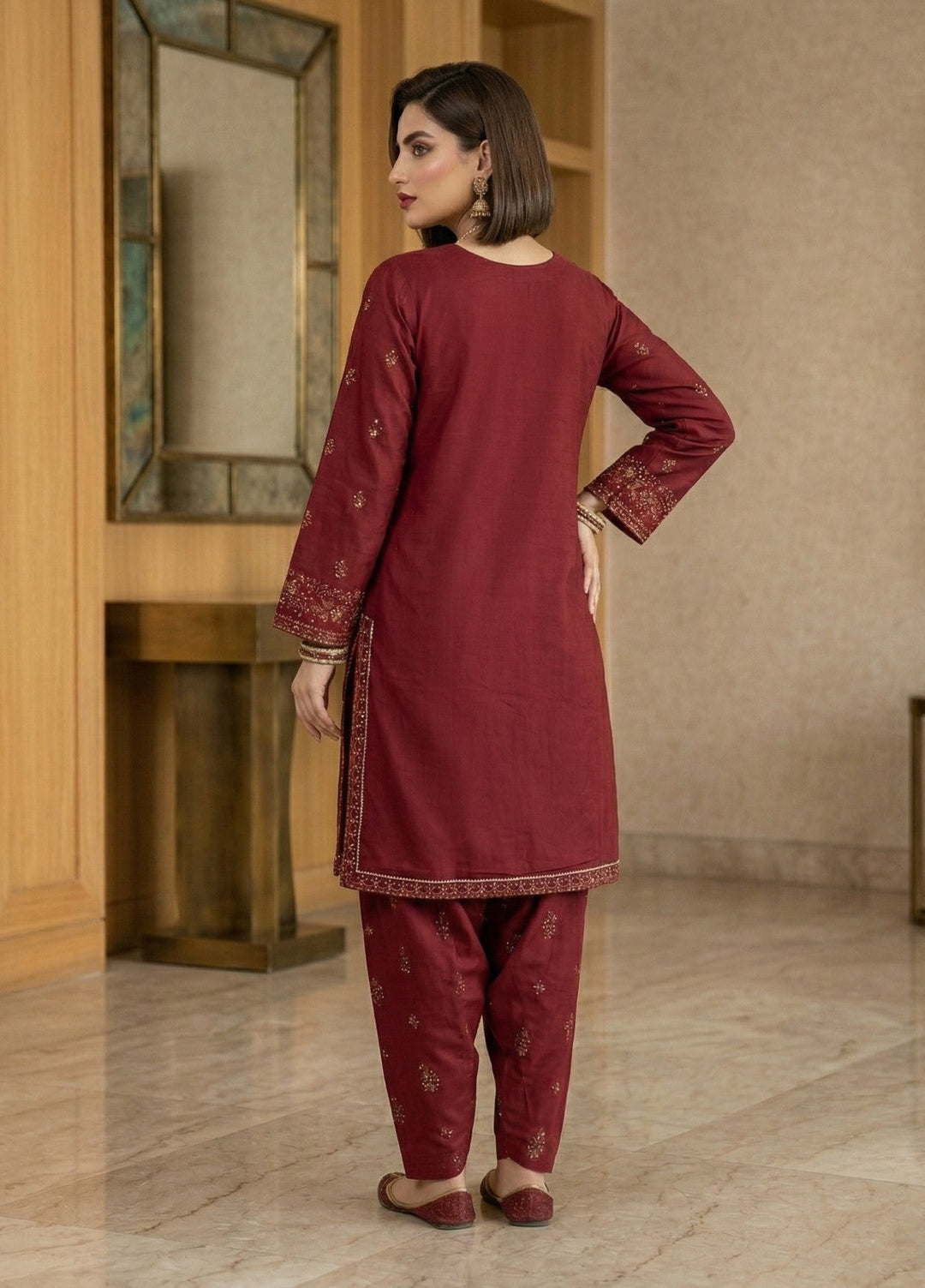 Regalia by Diara Couture RTW Embroidered Lawn 3 Piece Suit FARHEEN ZP-72 MAROON Casual Collection